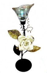 Підсвічник на 1 свічку з білою ганчірковою трояндою, K89060104O1137472057 - фото товару