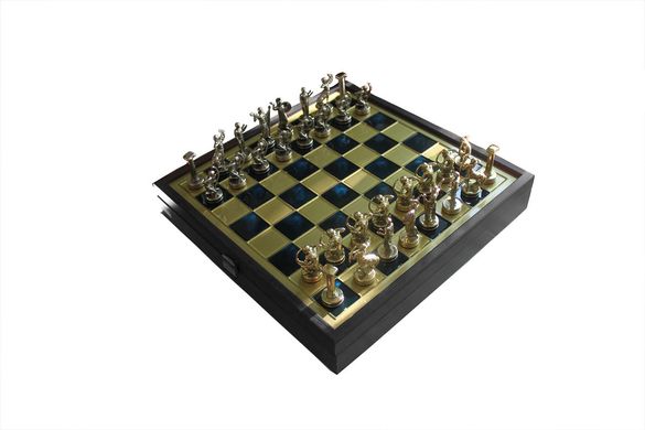 SK5BLU шахи "Manopoulos","Геркулес" латунь, у дерев'яному футлярі, сині, 34х34см, 3 кг, SK5BLU - фото товару