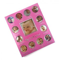 Фоторамка на 13 фото "Альбом новорожденного" розовая (фото 8,5х9 см 5х5 см)(30х25х1,5 см), K332381A - фото товара
