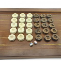Фишки для нард(д-28мм,выс-10мм)деревянные,кубики в комплекте,белые и коричневые, K335012 - фото товара