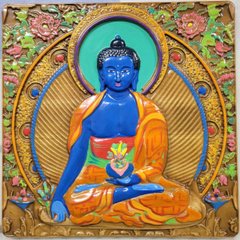 Панно "Будда медицини" (29*29*2,3 см), масив вільхи, різьблене, лак, емалі., K334272 - фото товару