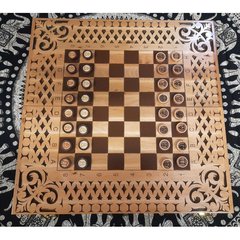 Нарды-шахматы-шашки,(56×28×2,2см),резные,деревянные,с фигурами и фишками массив дерева, K334146A - фото товара