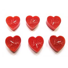 Свечи "Сердечки Love" (6 шт) красные (14,5х10х2 см), K332157 - фото товару