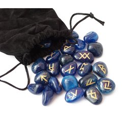 Набір РУН для ворожіння з натуральних каменів у мішечку Rune-004 Блакитний Онікс, K89170204O1807717086 - фото товару