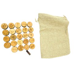 Руны из ольхи круглые в мешочке, покрытые льняным маслом и пчелиным воском (d=23мм), K335147A - фото товара
