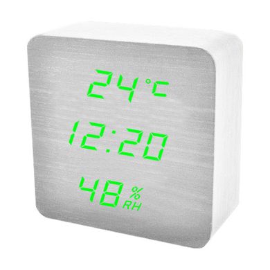 Часы сетевые VST-872S-4 зеленые, (корпус белый) температура, влажность, USB, SL8423 - фото товара