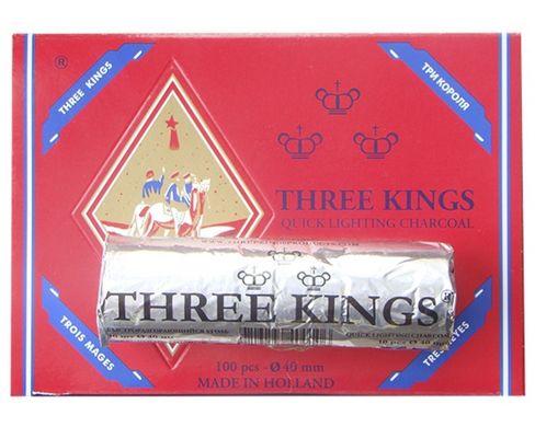Уголь для кальяна таблетированный «Три короля» (диаметр 33 мм), три короля (33мм) - фото товара