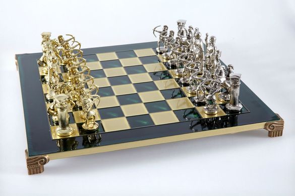S10GRE шахматы "Manopoulos", "Лучники", латунь, в деревянном футляре, зеленые,фигуры золото/серебро 44х44см, 8 кг, S10GRE - фото товара