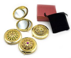 Зеркальце косметическое "Узор с камнями" золото (d-7 см) (в коробке + чехольчик), K325007 - фото товара