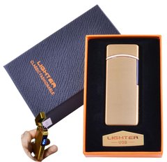 Электроимпульсная зажигалка в подарочной упаковке Lighter (Двойная молния, USB) №HL-44 Gold, №HL-44 Gold - фото товара