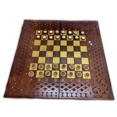 Нарды-шахматы-шашки, (56×28×4,5см),резные,деревянные,тонированные, с фишками, K334575 - фото товара
