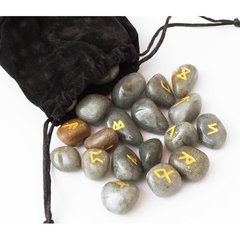 Набір РУН для ворожіння з натуральних каменів у мішечку Rune-005 Сірий Агат, K89170207O1807717087 - фото товару