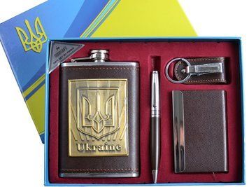 Подарунковий набір з Українською символікою "Moongrass" 4в1 Фляга, Брелок, Ручка, Візитниця DJH-1092, DJH-1092 - фото товару