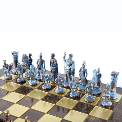 S11BBRO шахматы "Manopoulos", "Греко-римские", латунь, в деревянном футляре, синие, фигуры бронза/синяя патина, 44х44см, 7,4 кг, S11BBRO - фото товара