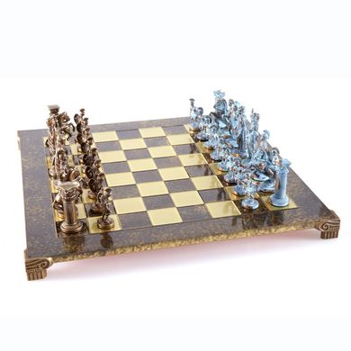 S11BBRO шахматы "Manopoulos", "Греко-римские", латунь, в деревянном футляре, синие, фигуры бронза/синяя патина, 44х44см, 7,4 кг, S11BBRO - фото товара
