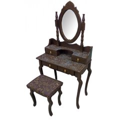 Столик туалетный коричневый, с кружевами,с зеркалом и пуфом, массив дерева (145 х 40 х 75см.), K330365 - фото товару