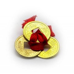 Монети (3 шт) (1,5 см) в гаманець золоті червона стрічка (100 шт / уп), K320695 - фото товару