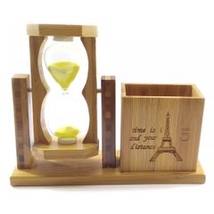Годинник пісковий з підставкою для ручок жовтий пісок (19х15х5,5 см), K332235B - фото товару