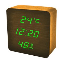 Часы сетевые VST-872S-4 зеленые, (корпус коричневый) температура, влажность, USB, SL8421 - фото товара