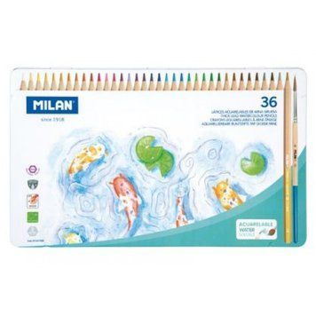 Набір акварель-олівців TM MILAN 36шт, D3,5мм, метал. короб.+кисть коза№6 1шт/ці, K2752503OO7167436 - фото товару